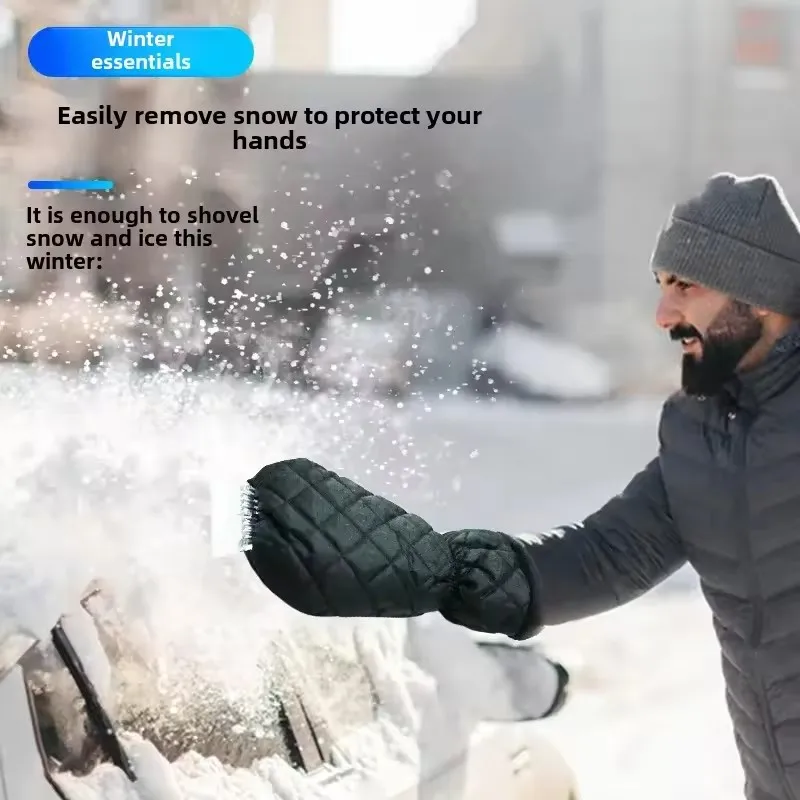 Car Windshield Snow Removal Scraper with Warm Gloves Winter Ice Removal Shovel Window Glass Defrosting Tool Car Maintenance