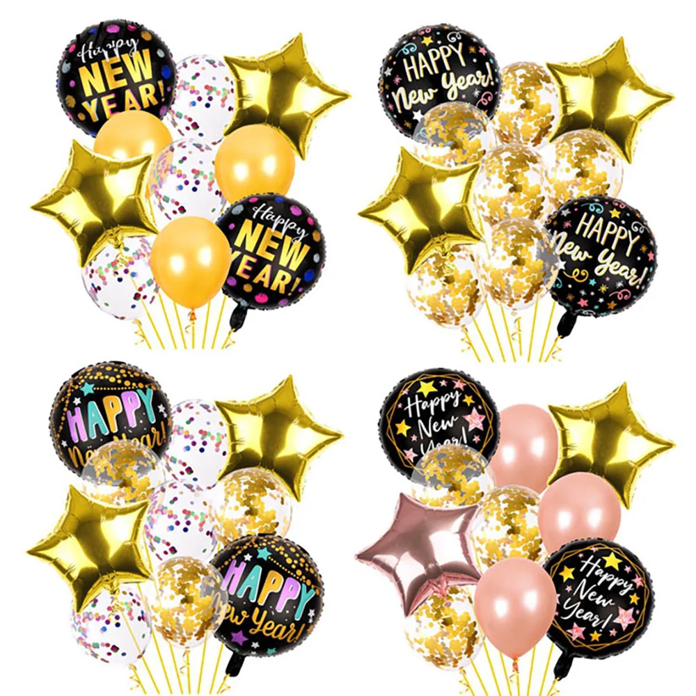 

10 Pack Decoration Supplies 2023 Happy New Year Eve Party Wine Tree Star Bottle Foil Balloon Merry Christmas Air Globos Noel Set