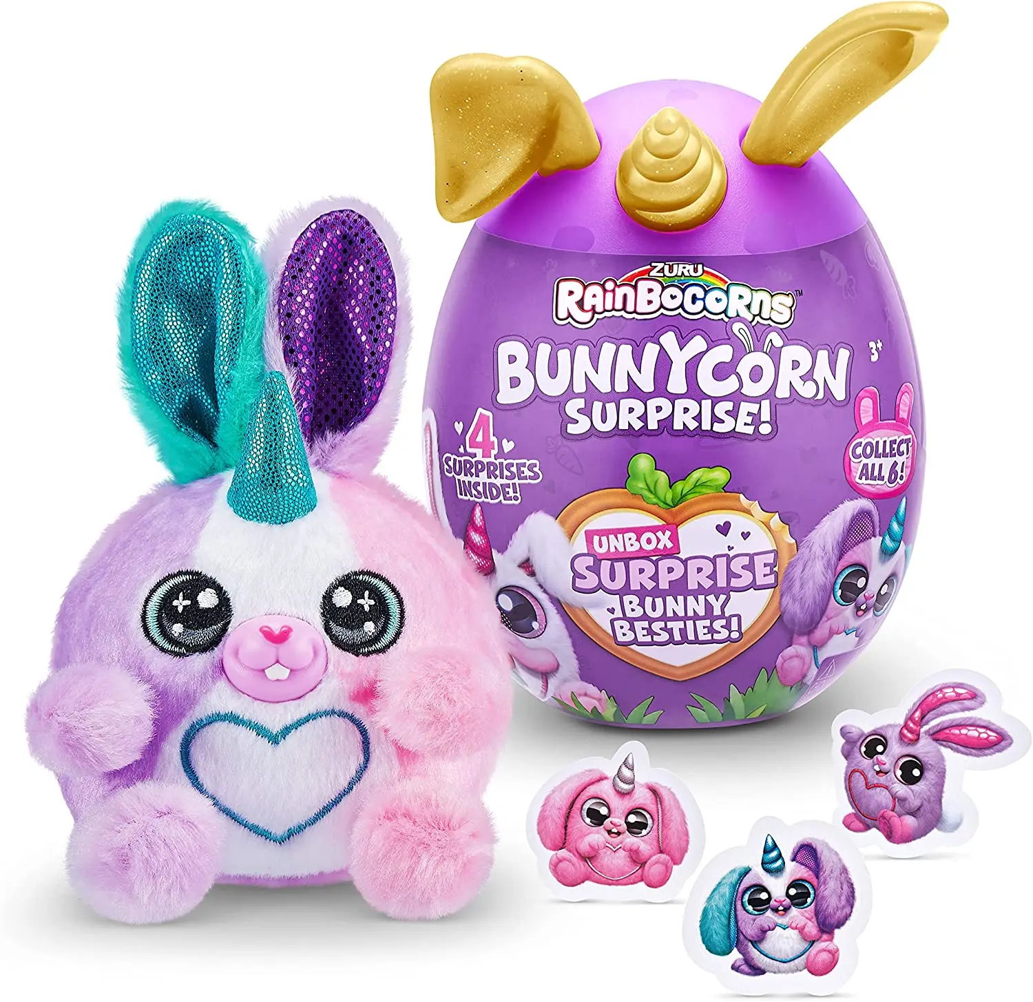 

Rainbocorns Bunnycorn by ZURU (2 Pack) Collectible Plush Stuffed Animal, Surprise Eggs, Stickers, Ages 3+ for Girls & C