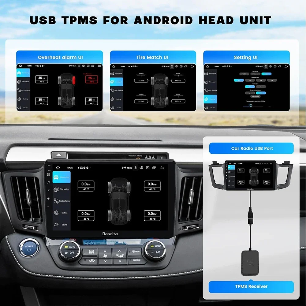 Android TPMS Spare Tyre External Sensor Tire Pressure Monitoring System USB TPMS for Car Navigation Radio DVD Player Detection