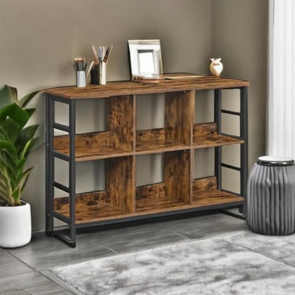 Cube Shelf, Console Table, TV Stand with 6 Storage Cubes, Living Room, Bedroom,13 x 47.2 x 31.5 Inches Industrial Design 5