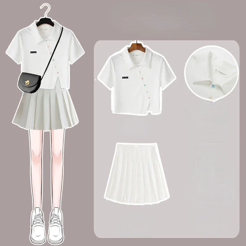 Fashion 2024 Summer New Suit Women's T-Shirt + Women's Pleated Skirt Women's Two Piece Set