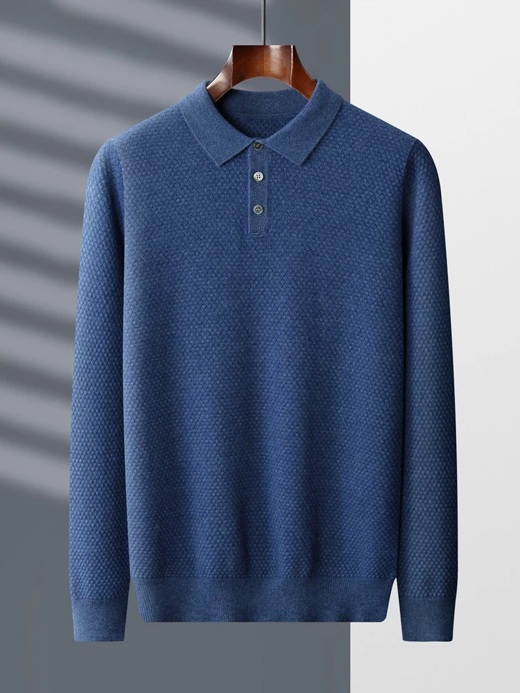 100% Cashmere New Fashion Spring and Autumn Men Sweater Square Neck Long Sleeve Pullover Pure Color Casual Warm Knitwear T-Shirt