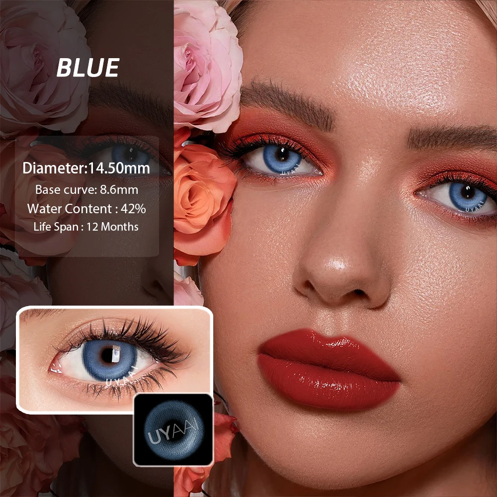Natural Color Contact Lenses - Gray and Blue, Yearly Wear, 2 Pack