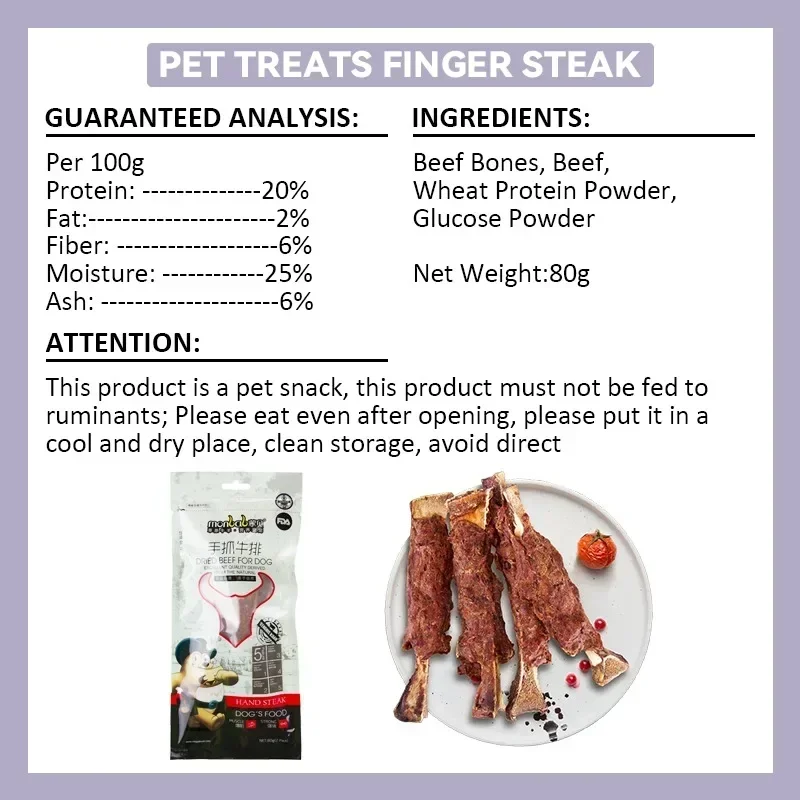 Pet Food Handheld Steak 80g Dog Snacks Cleanse Teeth Bone Pure Beef Nutrition Calcium Supplement Pet Adult Dog Snacks Food Dog snacks, dog freeze dry snacks