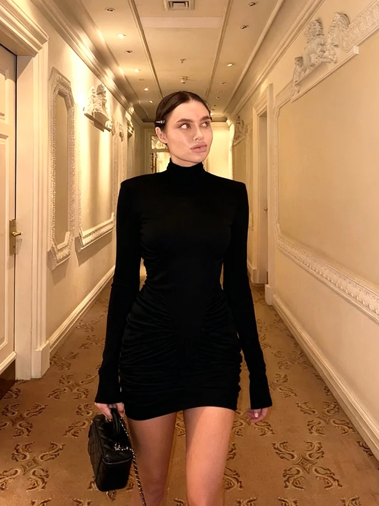 Nibber Turtleneck Backless Dress Woman Leopard Print Autumn Trend Full Sleeve Skinny Wrap Hip Street Sexy Fashion Mini Bodycon