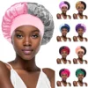 Women's Satin Solid Wide-brimmed Sleeping Hat Unisex Color-block Head Wrap Elastic Band Cap Hair Care Bonnet Night Hat 1