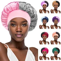 Women's Satin Solid Wide-brimmed Sleeping Hat Unisex Color-block Head Wrap Elastic Band Cap Hair Care Bonnet Night Hat 1