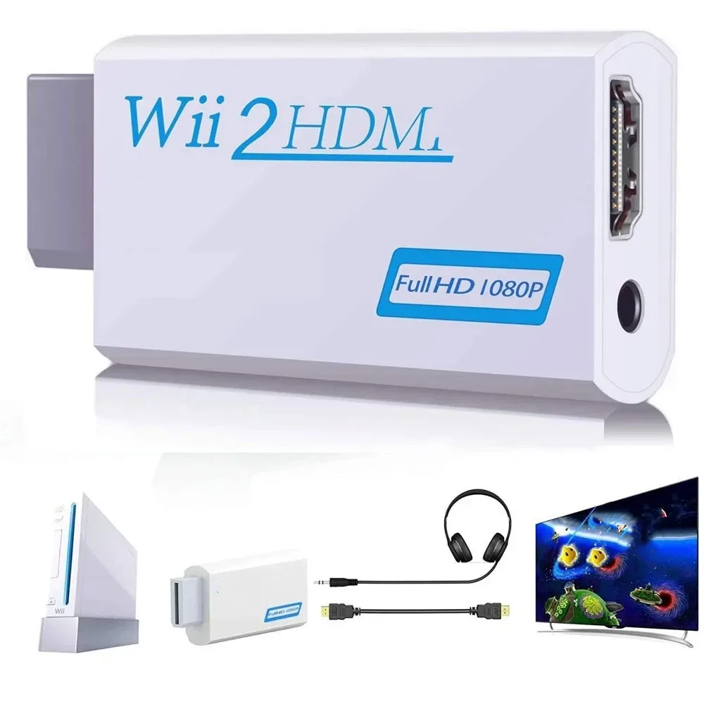 

Wii to HDMI-compatible Converter Adapter Full HD 1080P Wii2HDMI-compatible Converter 3.5mm Audio for PC HDTV Monitor Display