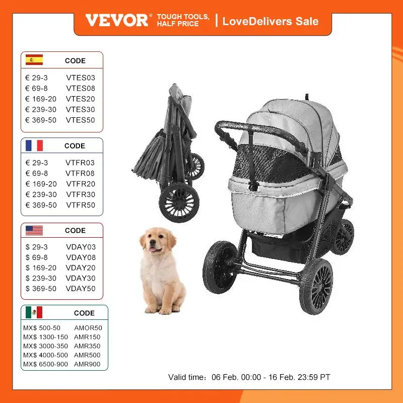 VEVOR Pet Stroller Carrier Dog Cat Strollers Lightweight Travel Rotate with Brakes Pet Pad Cup Holder for Puppy Dog Accessories
