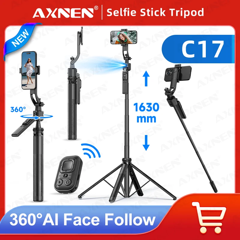C17 Tripod for Mobile Phone Camera Stand with Wireless Remote 360° Rotation Video Recording, AI Face Follow Gimbal Selfie Stick