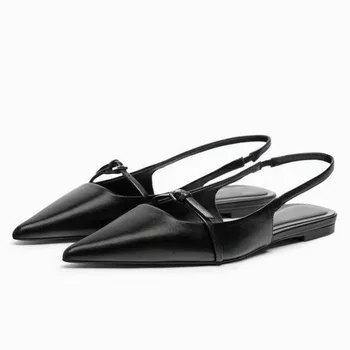 Summer New Women's Flat Bottom Slingback Sandals Woman Leopard Pointed End Mules 2025 Fashion Leather Pu Low-heel Beach Shoes 1