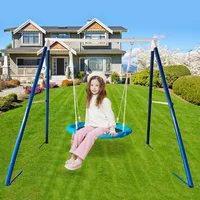 Metal Swing Set for Kids Outdoor Play Stand with Saucer Outdoor Playground Set Durable Facility Reliable Design Hours of Kid Fun 1