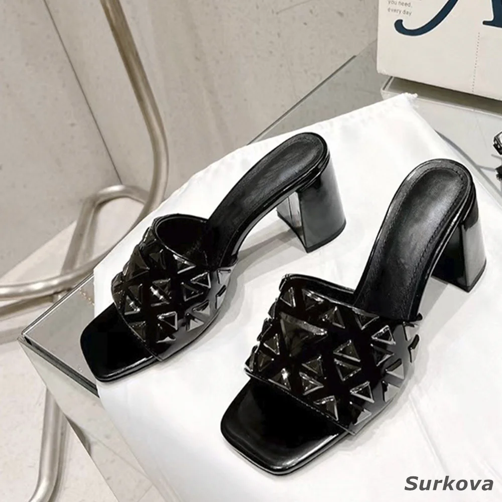 Spring 2023 New Rivet Square Toe High Heels Horseshoe Heels Women's