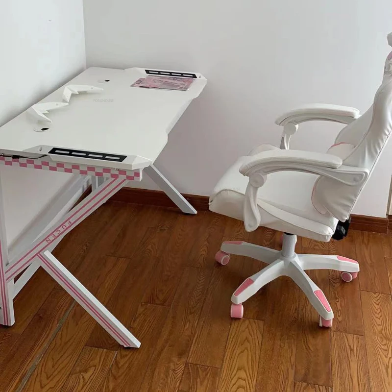 Description Picture 6 of itemHome Desktop Computer Desks Gaming Table and Chair Set Office Furniture Pink and White Study Desk Bedroom Live Broadcast Table N