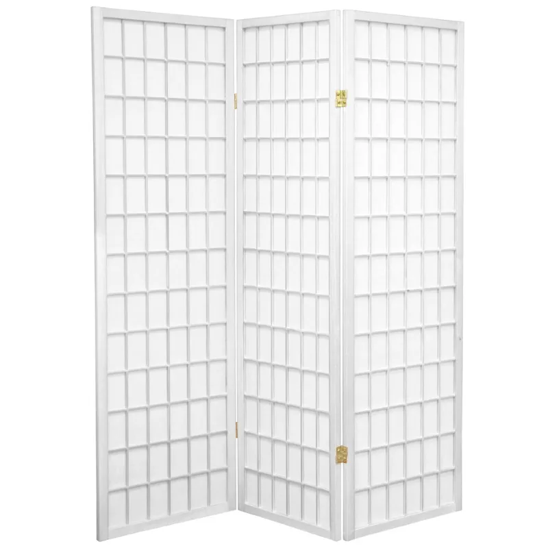 

Oriental Furniture 5 Ft. Tall Window Pane Shoji Screen - White - 3 Panel Room Partitions and Dividers Room Separator