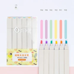 Stylo marqueur Fluorescent à pointe souple à une tête, 6 pièces/ensemble, stylo marqueur de couleur claire, mignon Kawaii, papeterie de dessin pour bricolage, pour étudiant 