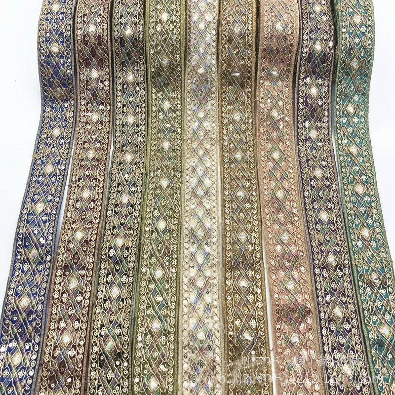 Lace Ribbon 1 Yards Ethnic Embroidery Sequin Ribbon Garment DIY Lace Fabric Accessories Lace Fabric Lace Sewing Accessories Lace Accessories Lace Garment Accessories