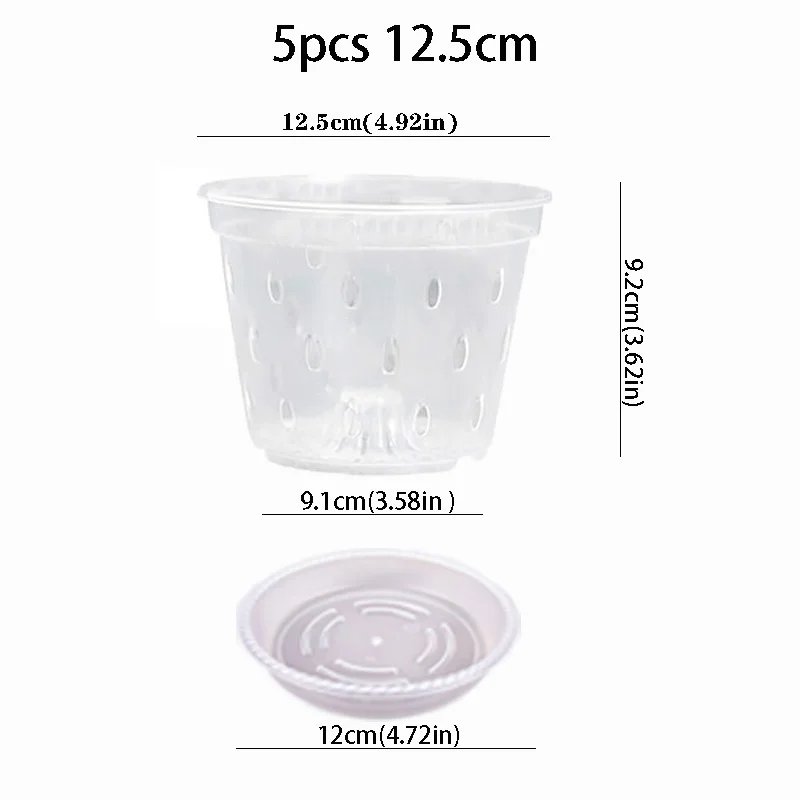 Set of 5 Transparent Breathable Orchid Planter Pots with Side Holes and Trays
