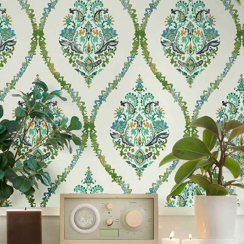 

Luxury European Style 3D Embossed Floral Wall Papers Home Decor American Green Wallpaper for Living Room Background Walls