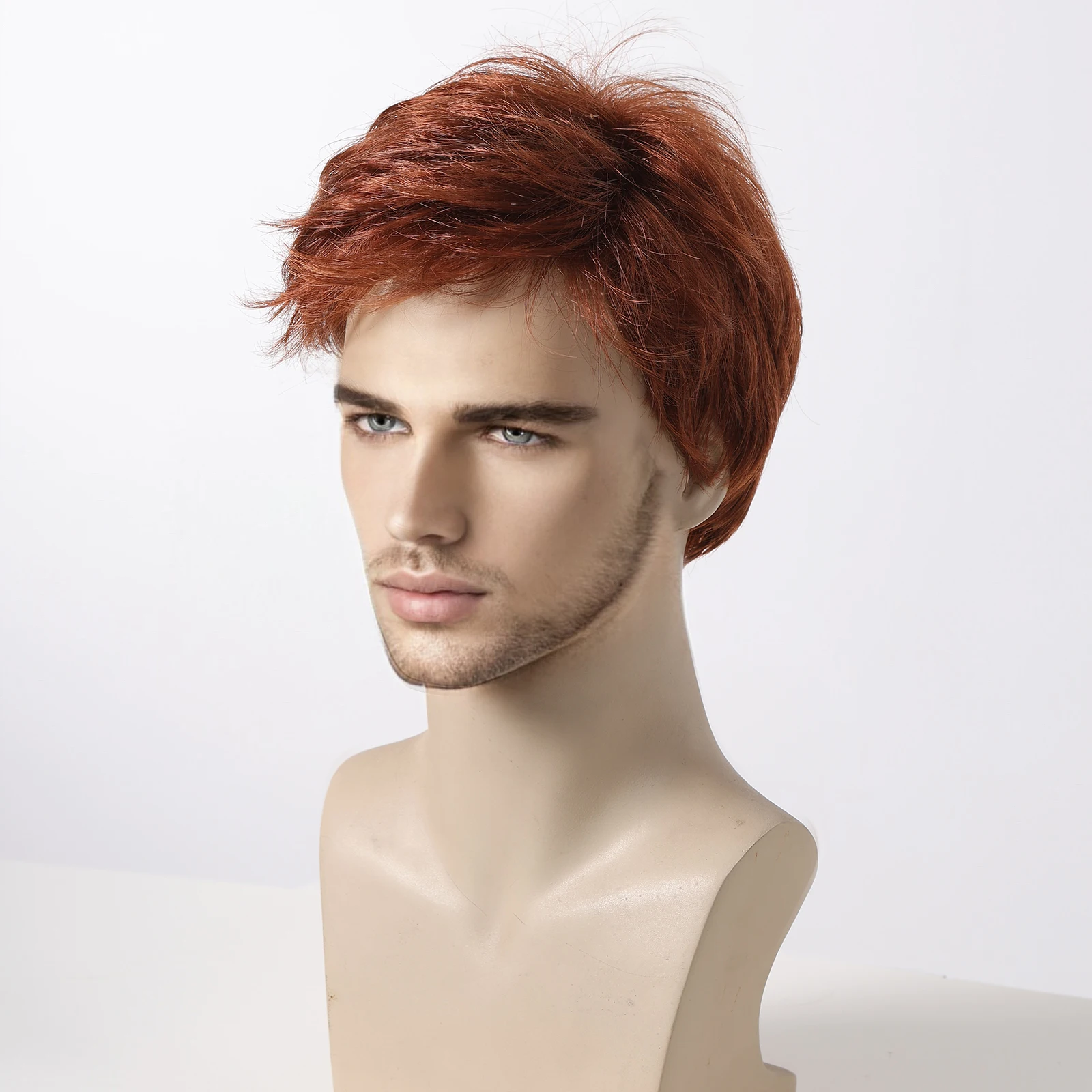 ALAN EATON Short Copper Red Wigs for Men Synthetic Fluffy Natural Wig Heat Resistant Halloween Cosplay Wig Auburn Pixie Cut Wig