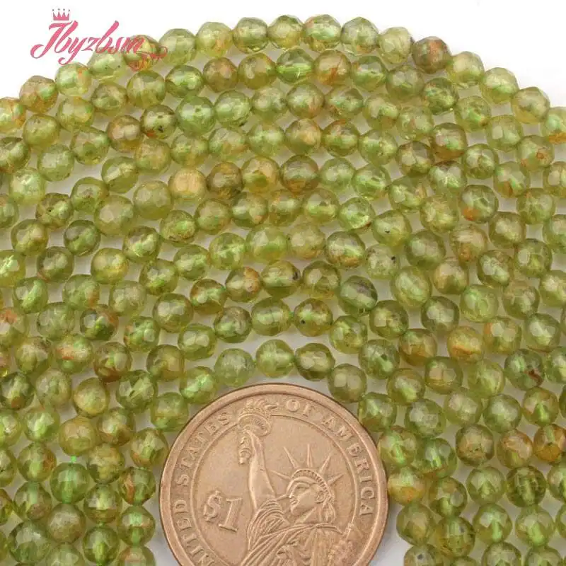 4mm Faceted Round Green Peridot Natural Stone Beads Strand 15Inch For DIY Necklace Bracelets Jewelry Making Free Shipping