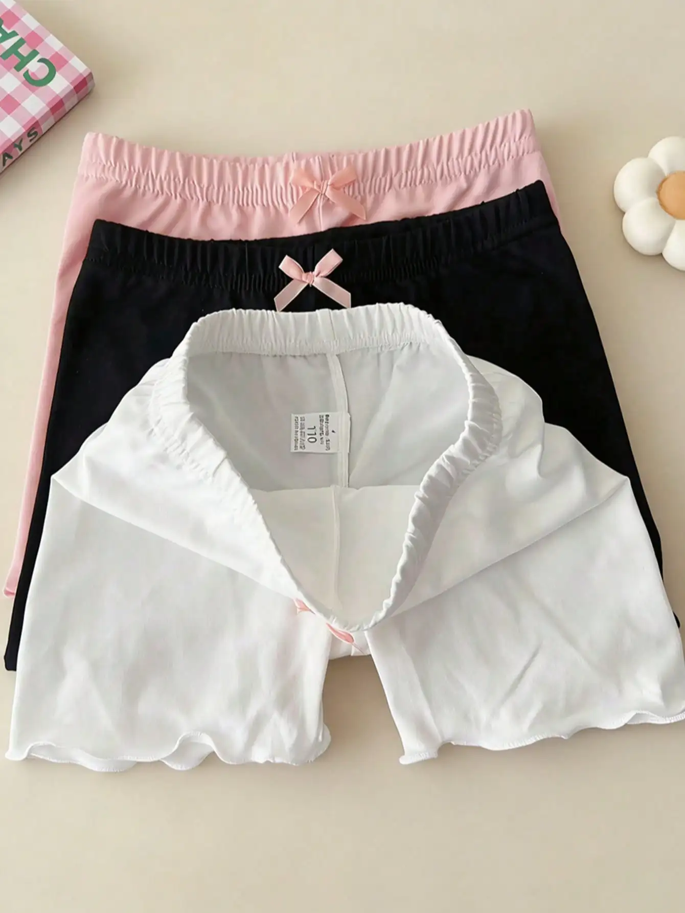 3Pcs 여아 모달 안전 반바지 2-10Y 노출 방지 리본 장식 아동용 반바지 캐주얼, 해변, 파티 및 공주 의상용