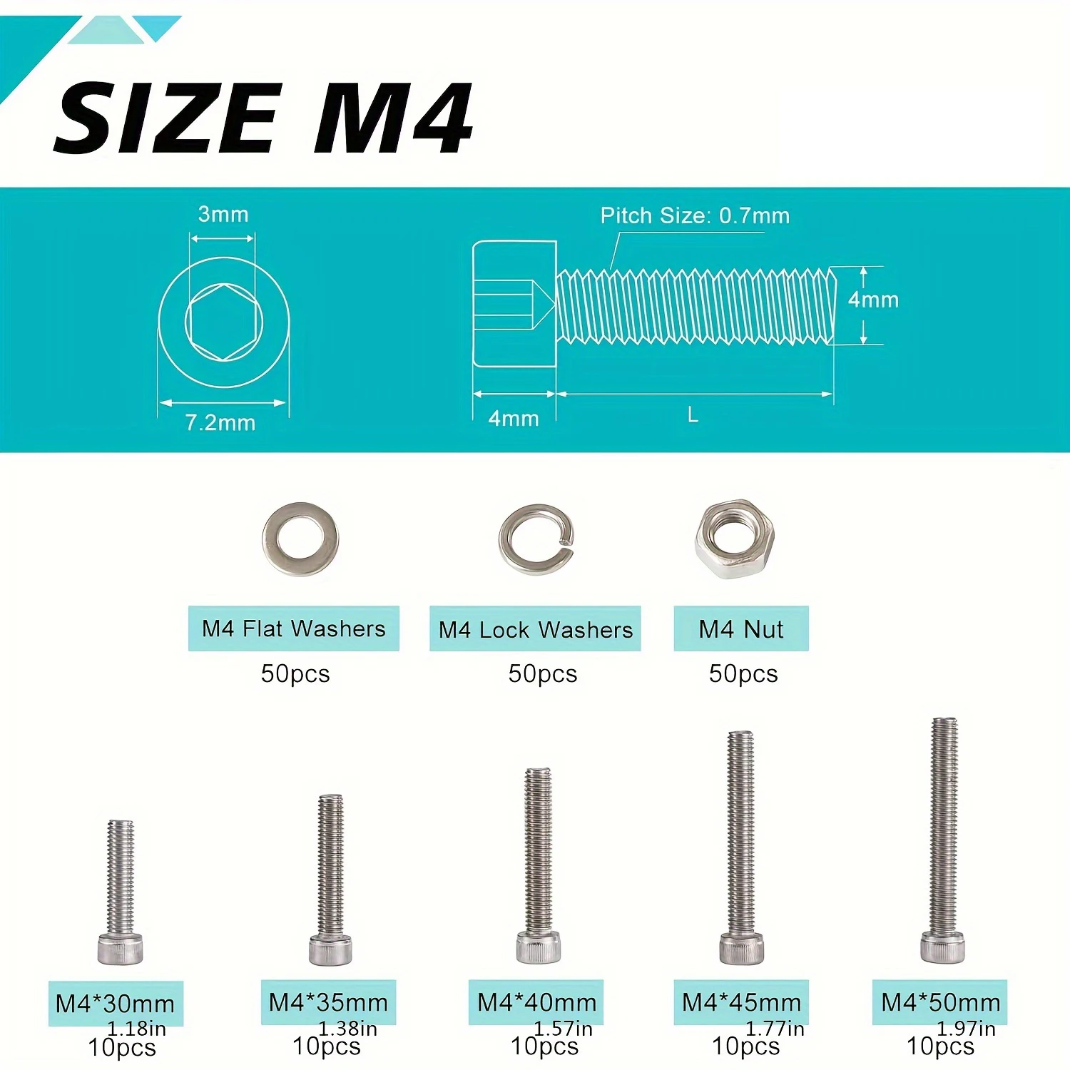 M4 Hex Socket Head Cap Screws Bolts Washers Nuts Kit