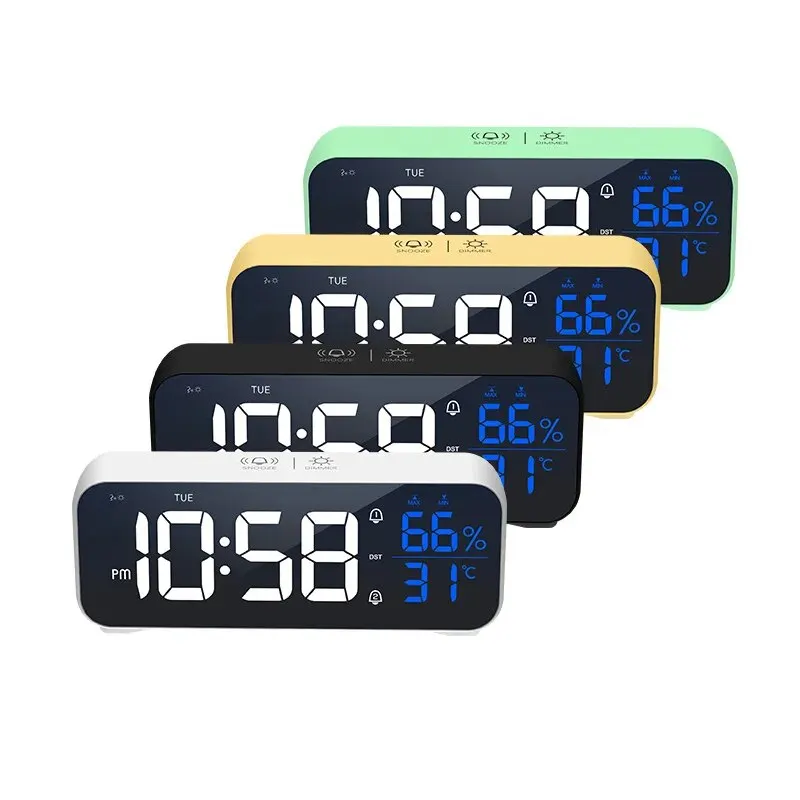 Music LED Digital Alarm Clock Voice Control Temperature Humidity Display Desktop Clocks Home Table Decoration Built-in 1200mAh