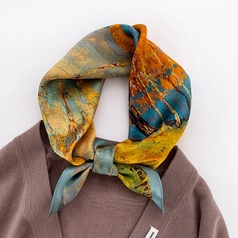 

Модный Шелковый атласный шарф 100%, Женский носовой платок с принтом, сумки, шарфы, Женская квадратная бандана на голову, маленькие шарфы для женщин