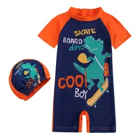 2024 Toddler Boys Girls Swimwear with Cap Kids Summer Swimsuit Diving Beachwear One Piece UV For Infant Children Bathing Suit 4