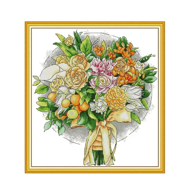 Fiori Autunno Bouquet Punto Croce Set Artigianato Tela Fatta A Mano 14Ct 11Ct Ricamo Fai Da Te Kit Completo Dmc Thread Hobby Design
