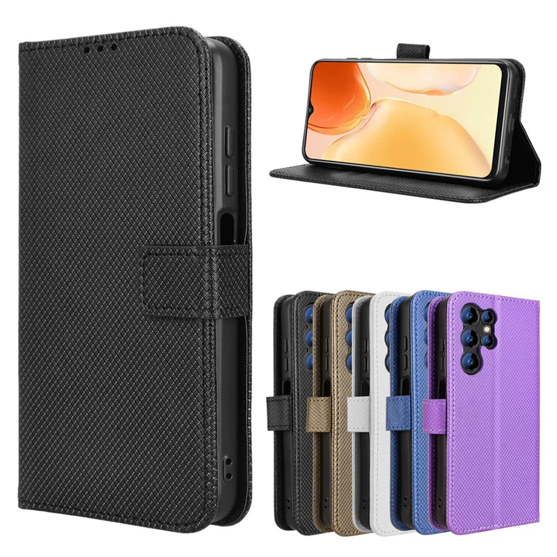 Luxury Diamond Pattern PU Leather Wallet Case with Lanyard - Elegant Phone Cover