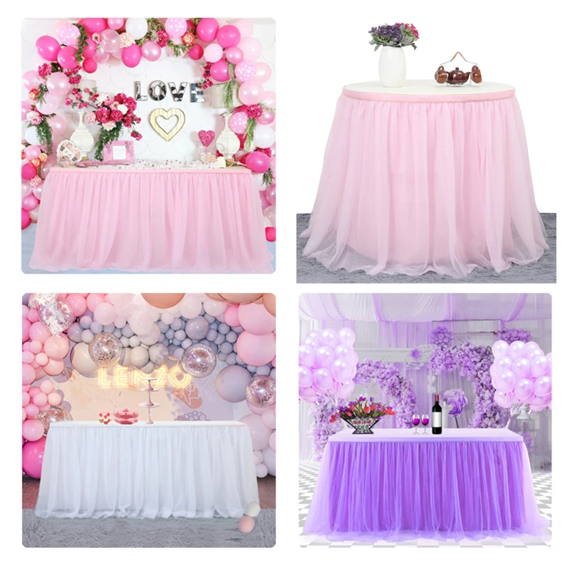 2m 3m 4m Pink Table Skirt Wedding Party Tutu Tulle Tableware Cloth Baby Shower Gender Reveal Unicorn Birthday Party Home Decor