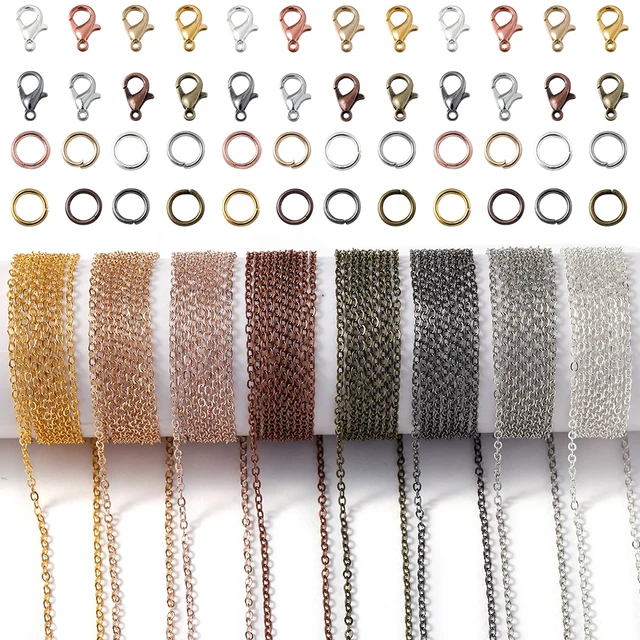 Chaîne à maillons en alliage de 3 mètres, avec anneaux de saut, fermoirs à homard, chaînes de collier pour bricolage, fabrication de bijoux, accessoires de colliers 1