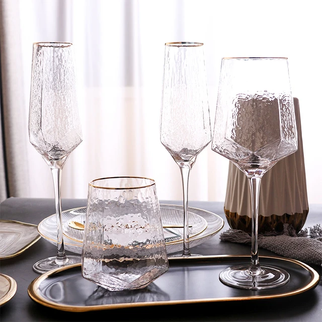 Pure Black Crystal Golden Edge Wine Glass Goblet Light Luxury Irregular  Model Room Special Champagne Cup Whiskey Beer Glasses - AliExpress