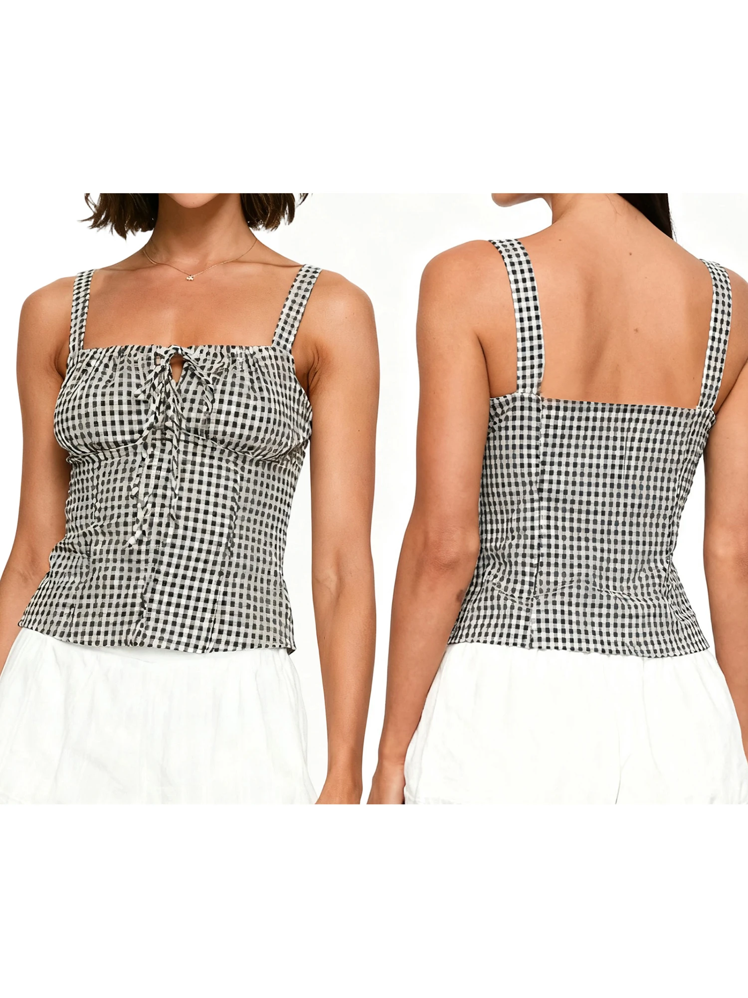 Elegant Lace Trimmed V-Neck Sleeveless Blouse with Ruffled Hemline Perfect for Summer Parties and Events