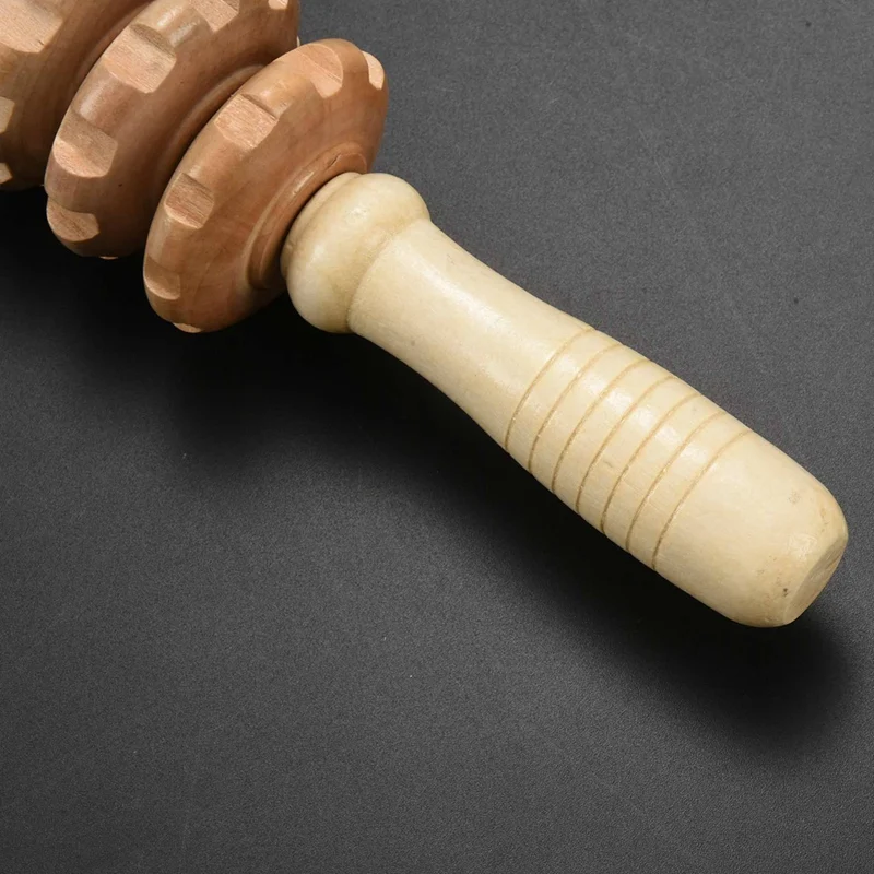 2X Lady Home Wooden Wheel 9 Rollers Belly Health Massager