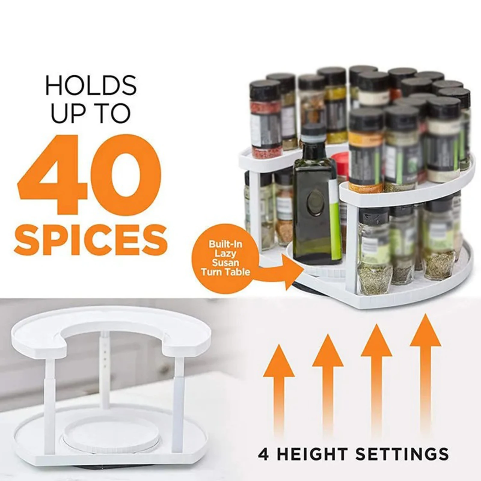 360 Degree Rotating Spice Rack Turntable 2 Tiers For Kitchen Cupboard Makeup Vanity