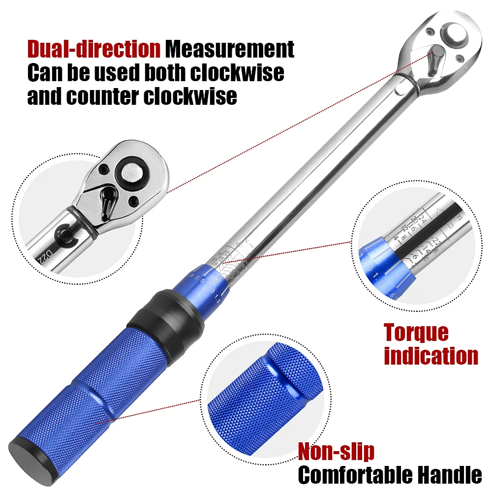 DISEN 6-Piece Torque Wrench Set - 1/4, 3/8 & 1/2 Inch Drive, 72-Tooth Ratchet, With Extension Bars & Case - View #2