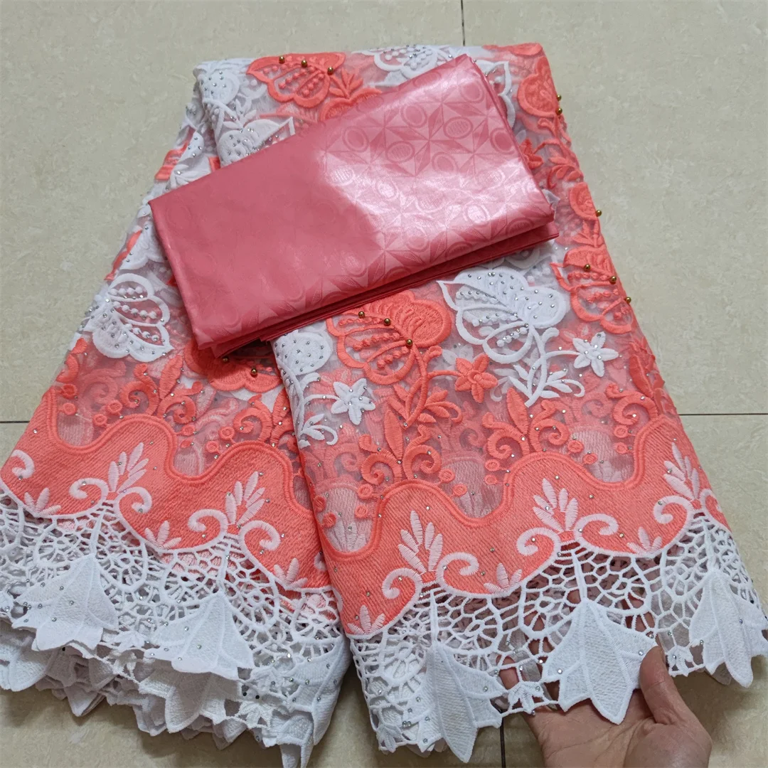 2022 High Quality African Lace Fabric With Stones African Embroidery Guipure Lace Fabric For Nigerian Net Lace Women Dress 