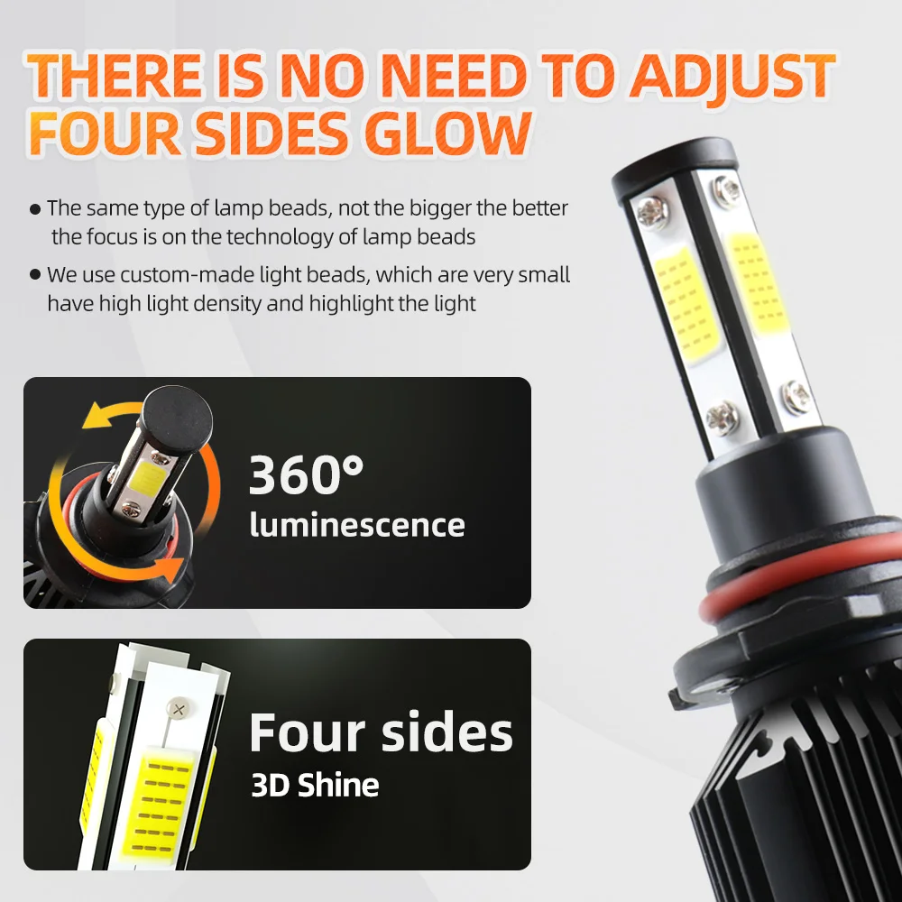 LED Car Headlights 2pcs 360 Degree