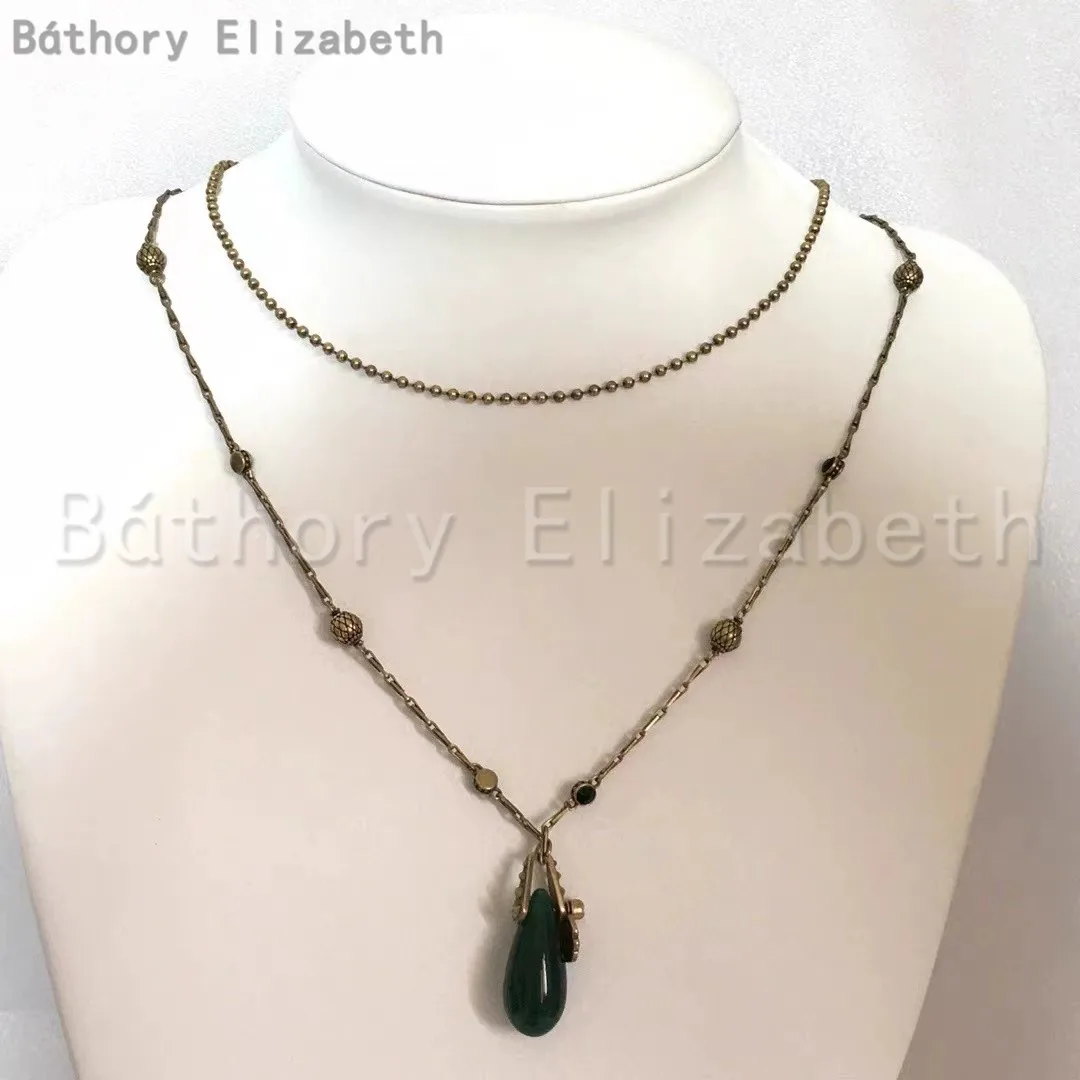 Elizabeth Bathory Vintage Green Diamond Double Bead Long Chain Woman Punk Rock Sweater Chain Fashion party jewelry