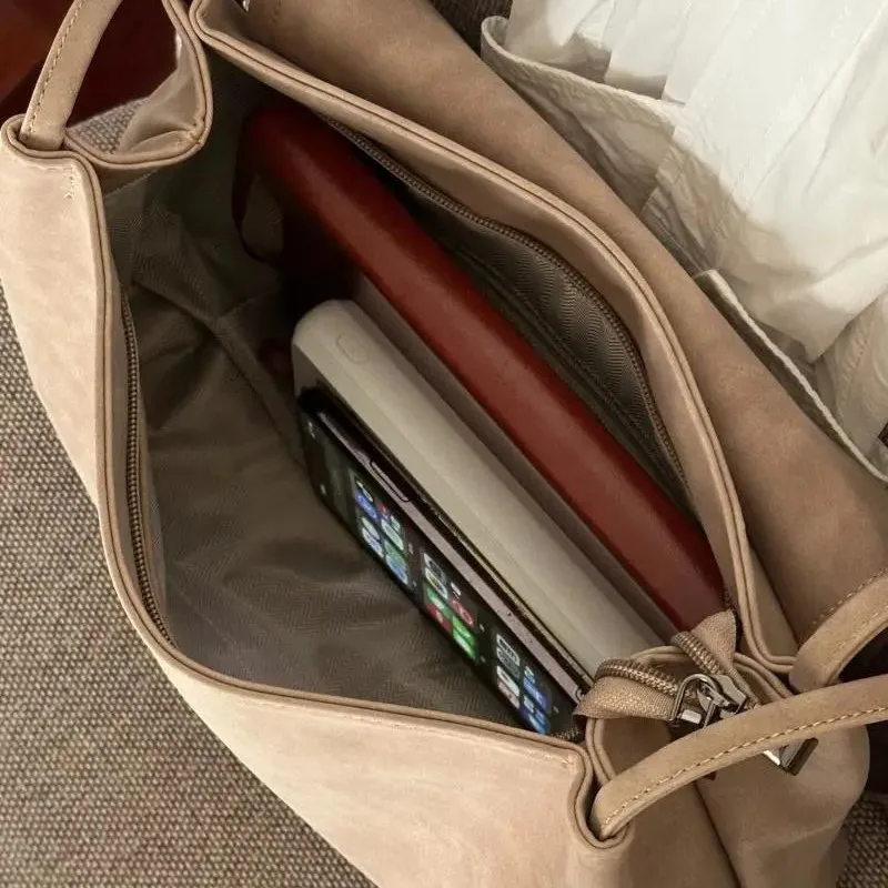 JIAERDI Khaki Zipper Tote Bag Women Stitching Large Capacity Leather Shoulder Bag Ladies Vintage Casual Street Underarm Bag 2025