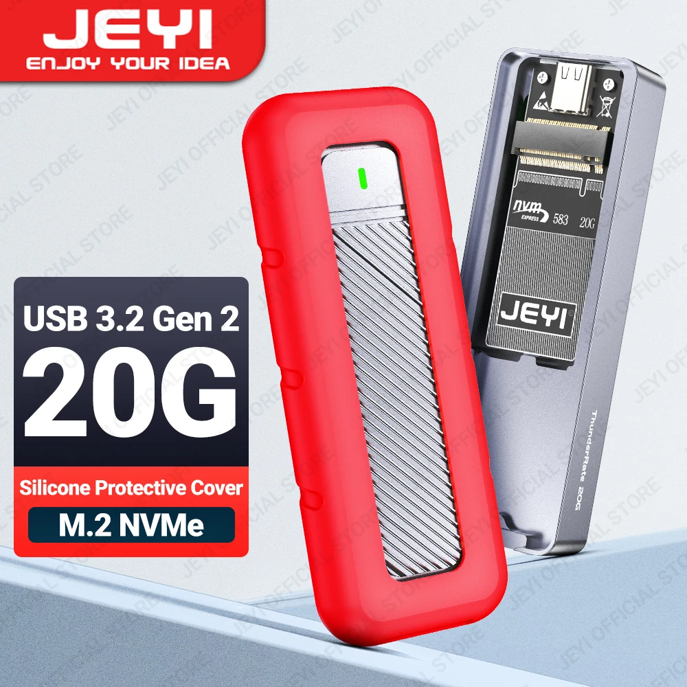 Nvme Gabinete Ssd com Capa Protetora de Silicone Usb c 3.2 Gen2 x2 20gbps Estojo de Unidade de Estado Sólido Externo 20g Jeyi-m.2
