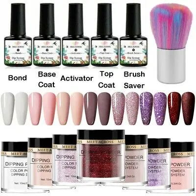 

MEET ACROSS 5g/10g Dipping Nail Powder Set Nude Pink Dipping Glitter Powder System Kits Dust Nail Art DIY Decoration Natural Dry