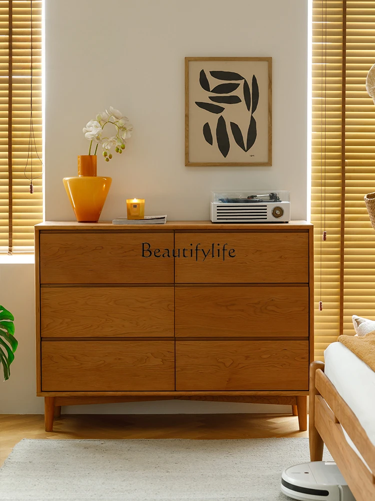 

Solid Wood Chest of Six Drawers Nordic Oak Storage Cabinet Modern Minimalist Bedroom Drawer Locker