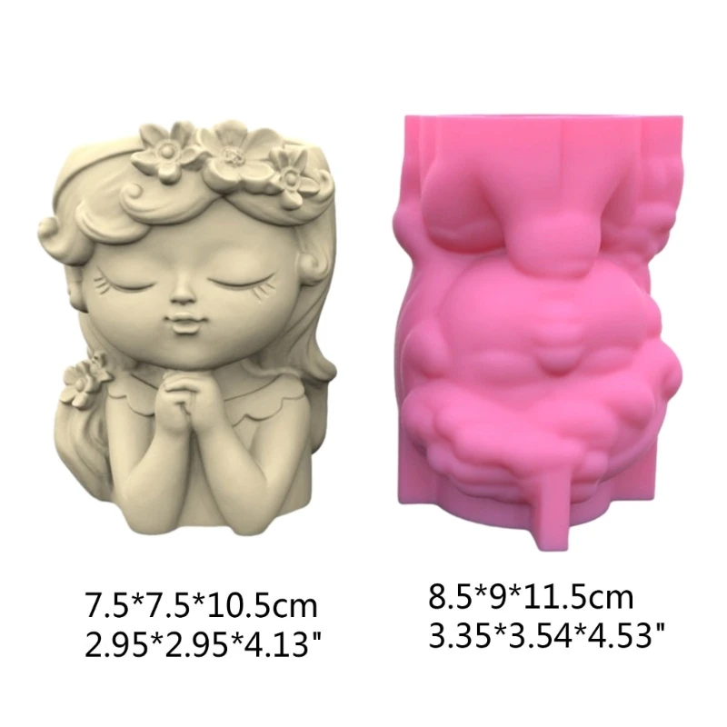 MXME Prayer Girl Flower Pot Silicone Mold Concrete Candlestick Resin Mould DIY Succulent Planter Molds Craft Home Decorations