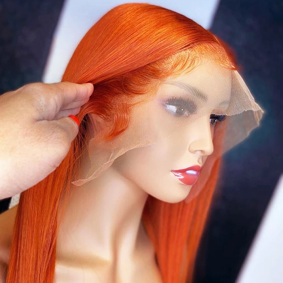 Lace Front Wig Human Hair Wig for Black Woman 10 Inch 350 Ginger Orange Color 13x4 Straight Transparent Lace Frontal