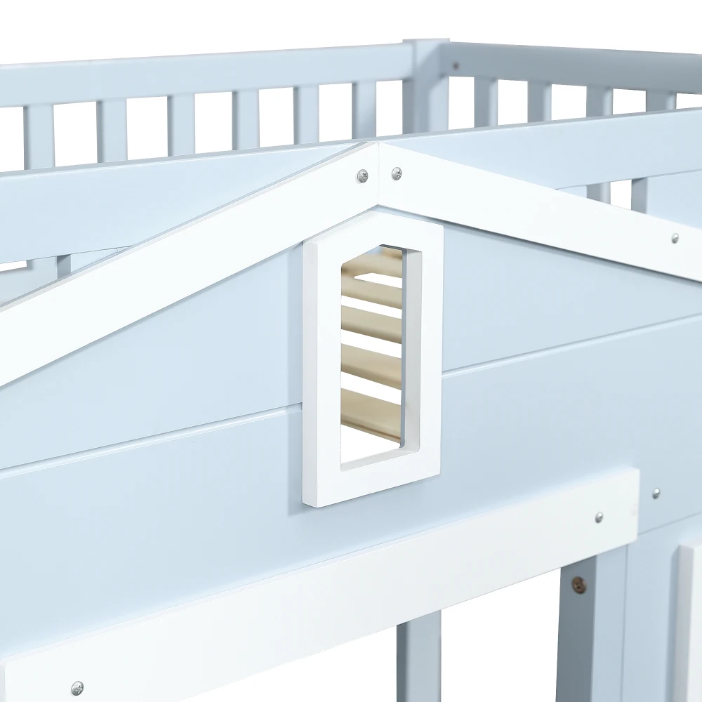 Hochbett, platzsparend unter dem Bett für flexibles Design, schönes Fensterdesign, sichere und stabile Leiter, Kiefernholz, MDF-Sperrholz, 90 x 200 cm – Detail 27